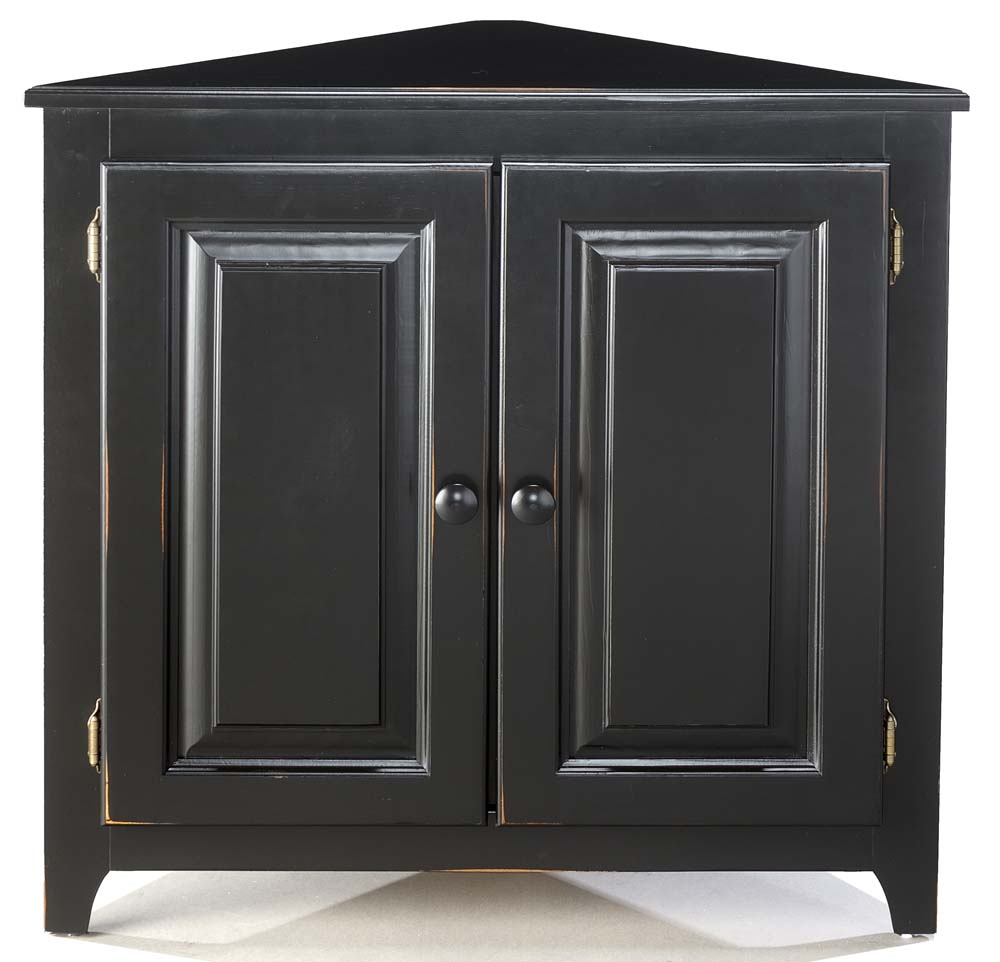 Pine Corner Cabinet With Doors Shown In Worn Black Murphy S Furniture